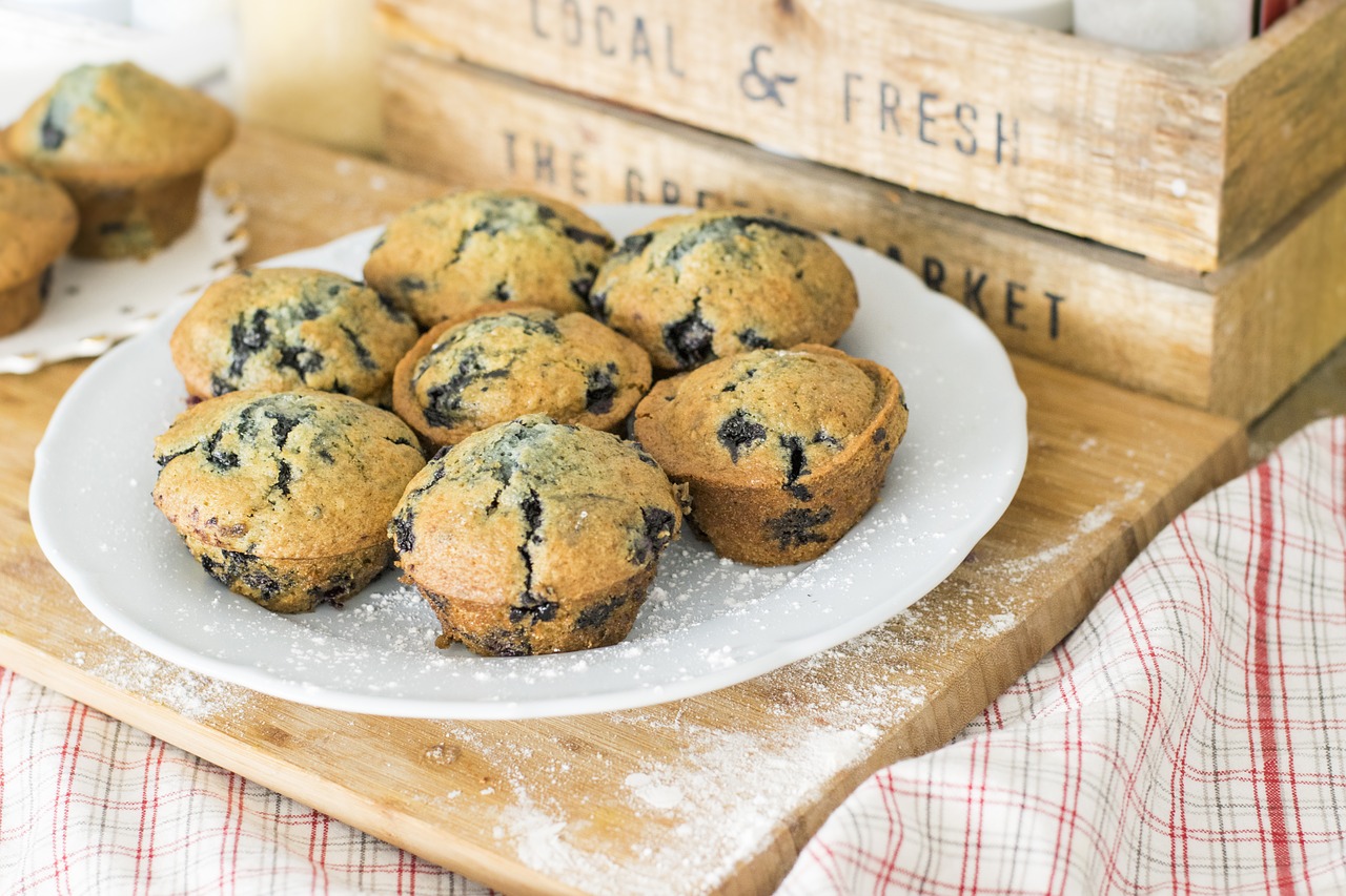 Blueberry muffins on plate
